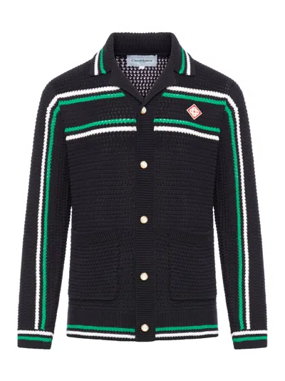 Casablanca Men's Crochet Knit Tennis Shirt Jacket In Multi