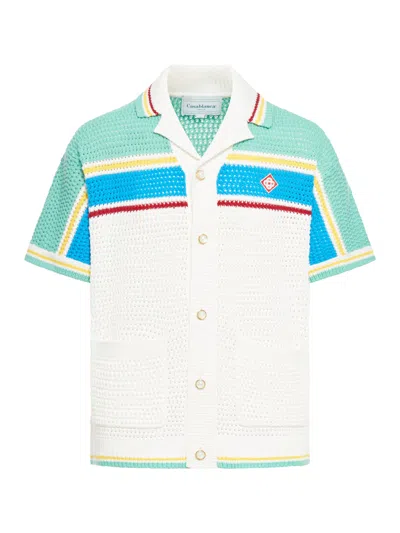 Casablanca Crochet Effect Tennis Shirt In White