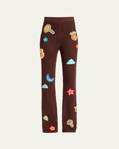 Casablanca Crochet Flared Trousers With Patches In Brown