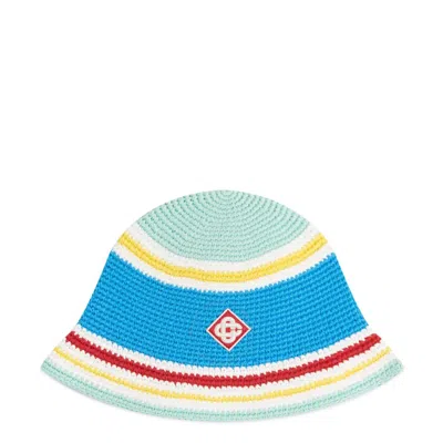Casablanca Logo Patch Cotton Crochet Hat In Blue Multi