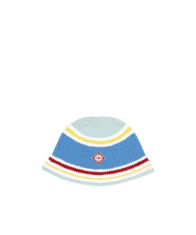 Casablanca Logo Patch Cotton Crochet Hat In Blue Multi