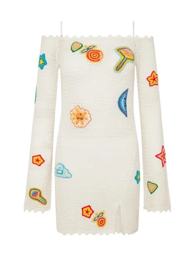 CASABLANCA CROCHET KNIT MINI DRESS WITH PATCHES