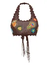 Casablanca Halter Crochet Bralette With Patches In Brown