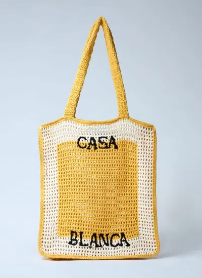 Casablanca Crochet Logo Motif Tote Bag In Yellow