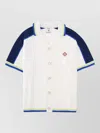 Casablanca Contrasting Trims Chest Pocket Logo-embroidered Short-sleeve Button-up Shirt In Blue