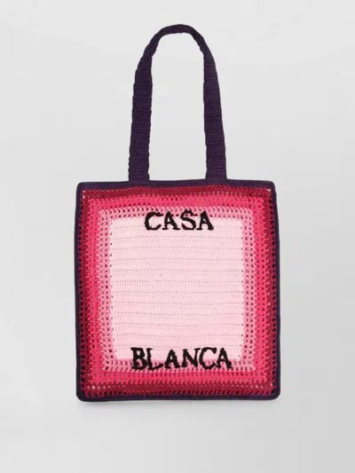 Casablanca Crochet Logo Tote Bag Dual Handles In Pink