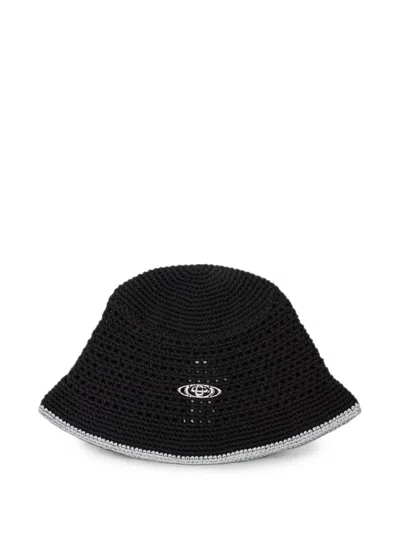 Casablanca Crochet Logo-plaque Bucket Hat In Burgundy