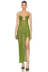 Casablanca Crochet Rose Dress In Green