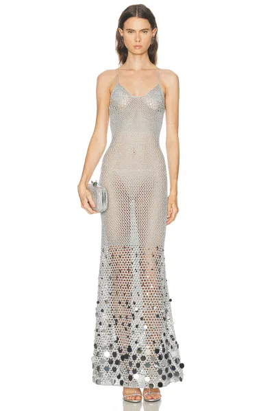 Casablanca Mirror Sequined Crochet Knit Maxi Dress In Gray