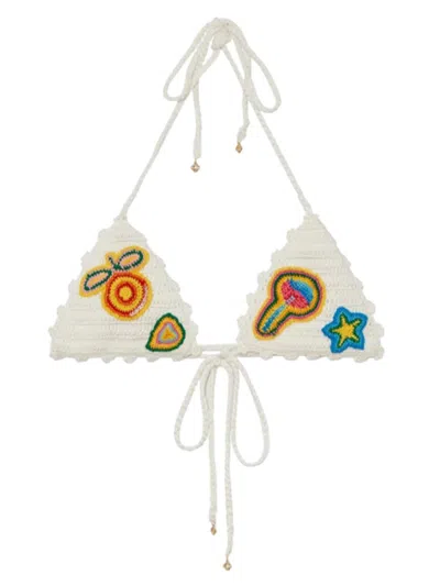 Casablanca Crochet Patch Bikini Top In White
