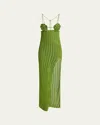 Casablanca Crochet Rose Dress In Green