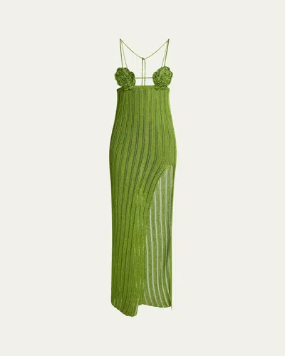 Casablanca Crochet Rose Dress In Green