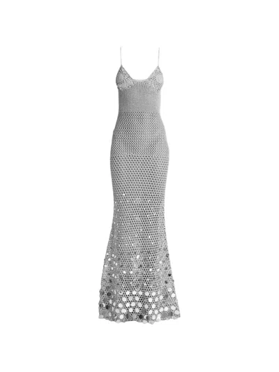 Casablanca Crochet Sequin-embellished Dress In Silver