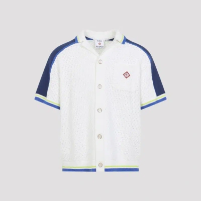Casablanca Contrasting Trims Chest Pocket Logo-embroidered Short-sleeve Button-up Shirt In White