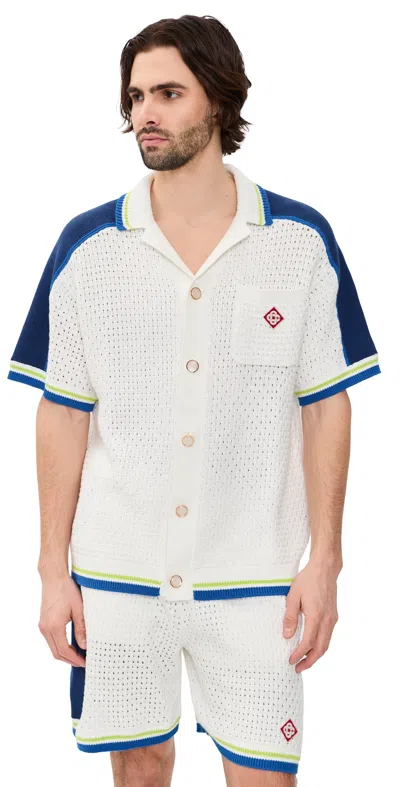 Casablanca Contrasting Trims Chest Pocket Logo-embroidered Short-sleeve Button-up Shirt In White