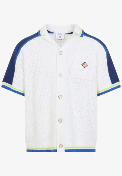 Casablanca Contrasting Trims Chest Pocket Logo-embroidered Short-sleeve Button-up Shirt In White