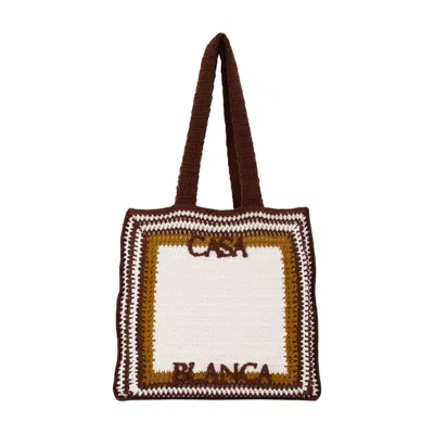 Casablanca Crochet Shopper Tote Bag  Brown