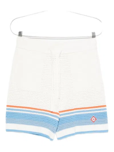 Casablanca Mens Blue Multi Striped Logo Cotton-crochet Shorts