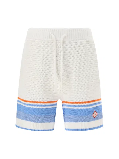 Casablanca Mens Blue Multi Striped Logo Cotton-crochet Shorts