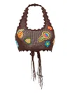 Casablanca Halter Crochet Bralette With Patches In Brown