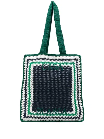 Casablanca Crochet Tote Bag With Two Flat Handles In Green