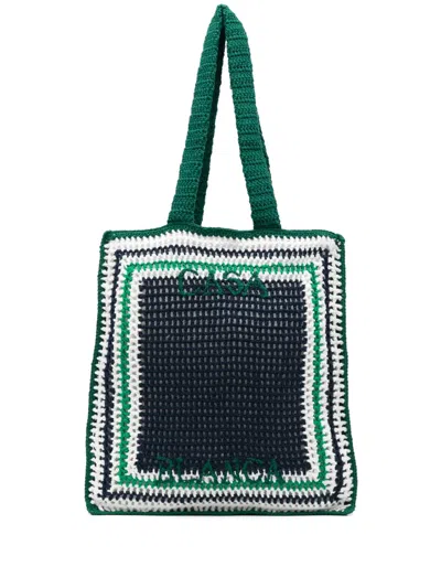 Casablanca Crochet Tote Bag With Two Flat Handles In Green