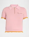 Casablanca Crochet-trimmed Double-faced Polo Top In Pink