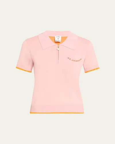 Casablanca Crochet-trimmed Double-faced Polo Top In Multi