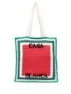 CASABLANCA CROCHETED ATLANTIS TOTE BAG IN GREEN, RED AND WHITE