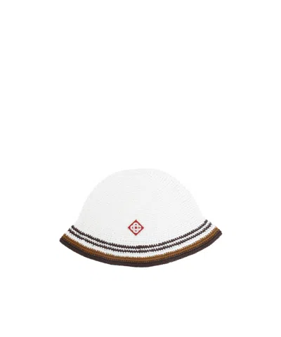 Casablanca Crochet-knit Striped Bucket Hat In White