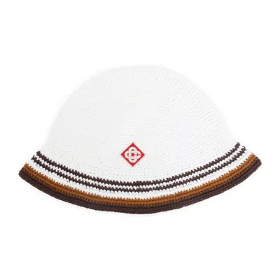 Casablanca Crocheted White Brown Cotton Bucket Hat In Multi