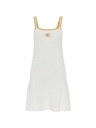 Casablanca Crochet-knit Logo-patch Mini Dress In Neutral