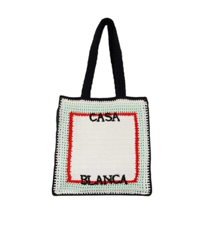 Casablanca Crochet-knit Tote Bag In White