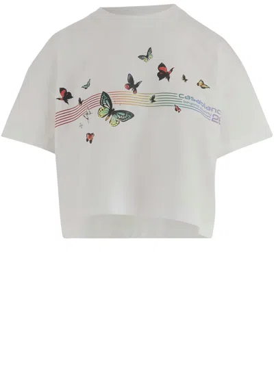 Casablanca Cropped Cotton T-shirt With Playful Logo Print In White