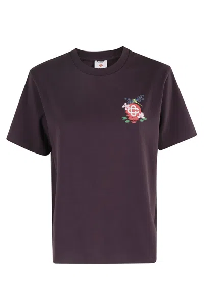 Casablanca Cropped Dragonfly Floral T-shirt With Logo Detail In Black