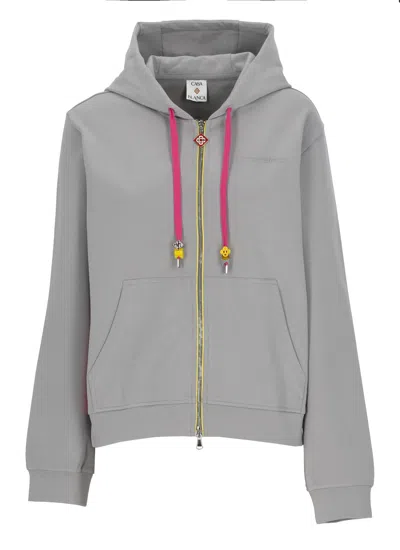 Casablanca Cropped Hooded Sweatshirt With Embossed Logo And Charms In Gray