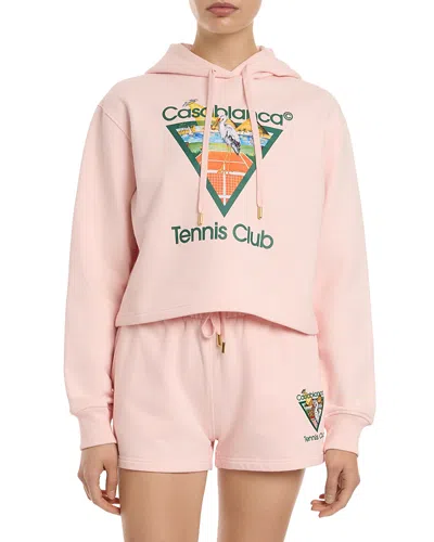 Casablanca Tennis Club Triangle Graphic-print Cropped Hoodie In Pink