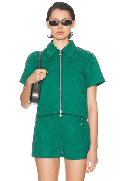 Casablanca Cropped Monogram Zip Up Shirt In Green
