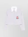 Casablanca Cropped Long-sleeved Striped Shirt With Floral Embroidery In Blue