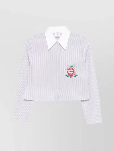 CASABLANCA CROPPED SHIRT WITH EMBROIDERY AND STRIPES