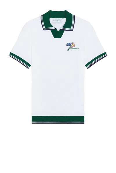 Casablanca White And Green Logo Embroidery Polo Shirt