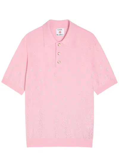 Casablanca Crystal-embellished Merino Wool Polo Shirt In Pink