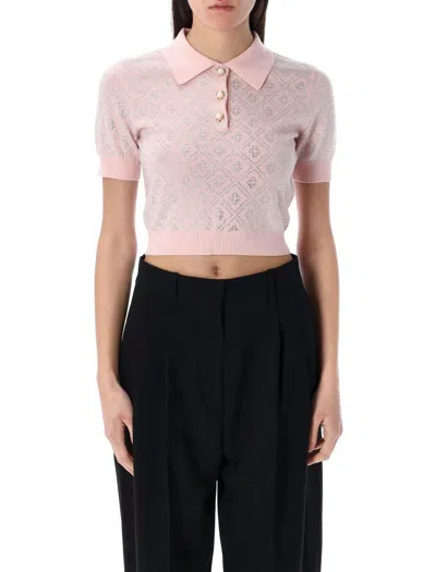 Casablanca Crystal Monogram Knit Polo Shirt