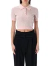 Casablanca Womens Pink Crystal-embellished Monogram Wool Polo Shirt