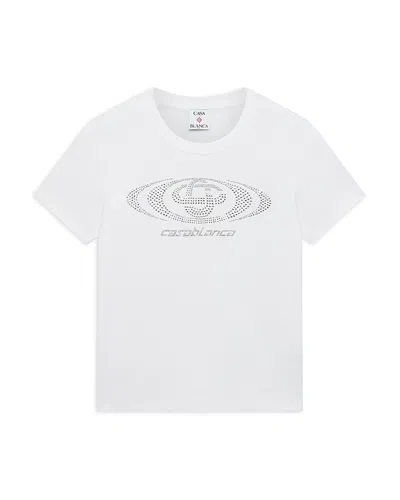 Casablanca Crystal Warped Logo Tee In White