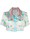 Casablanca Ladies Multicolor Ping Pong Silk Cropped Shirt In White