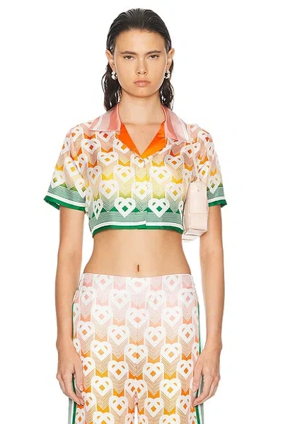 CASABLANCA CUBAN COLLAR CROPPED SILK SHORT SLEEVE SHIRT