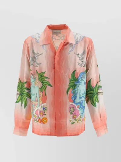 Casablanca Paix Et Amour Printed Silk Twill Shirt In Pink
