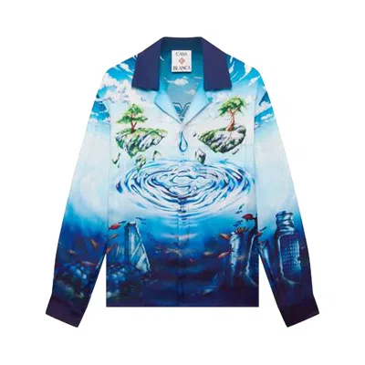 Pre-owned Casablanca Cuban Collar Long-sleeve Shirt 'lost Atlantis' | Blue | Men's Size Xl