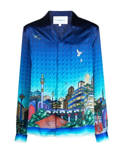 Casablanca Cuban Collar Shirt In Blue